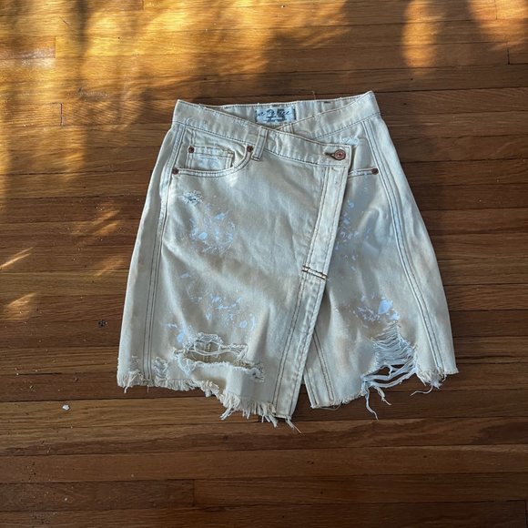 We The Free - Free People Parker Distressed Wrap Mini Skirt - Picture 3 of 6